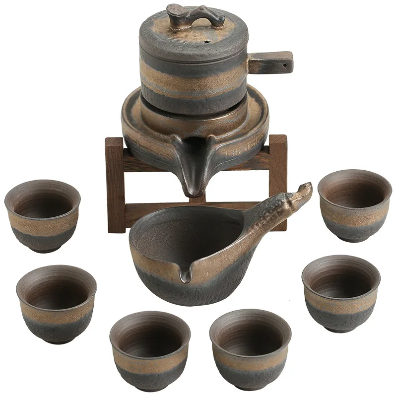 Gilded Stone Automatic Tea Lazy Tea Semi-Automatic Anti-Scalding Ceramic Porcelain Tea Set Japanese Tea Set  Kung Fu Tea Set