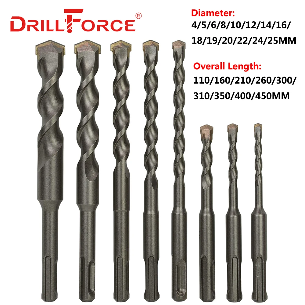 Drillforce SDS Plus Masonry Concrete Drill Bits YG8 Carbide Tip Electric Hammer Drill Bit 110/160/210/260/300/310/350/400/450mm