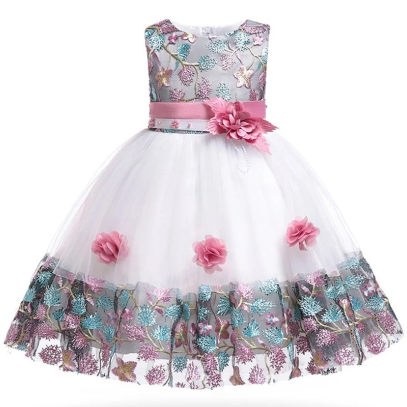 Summer Kids Girl Dress Embroidery Flower Girls Birthday Party Dresses Children Princess Prom Costums Formal Clothes 3 8 Years