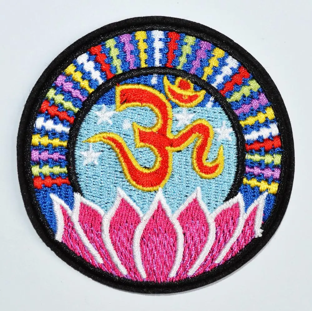 

HOT SALE! Lotus Aum om infinity hindu hinduism yoga indian trance Iron On Patches, sew on Appliques, Made of Cloth,100% Quality