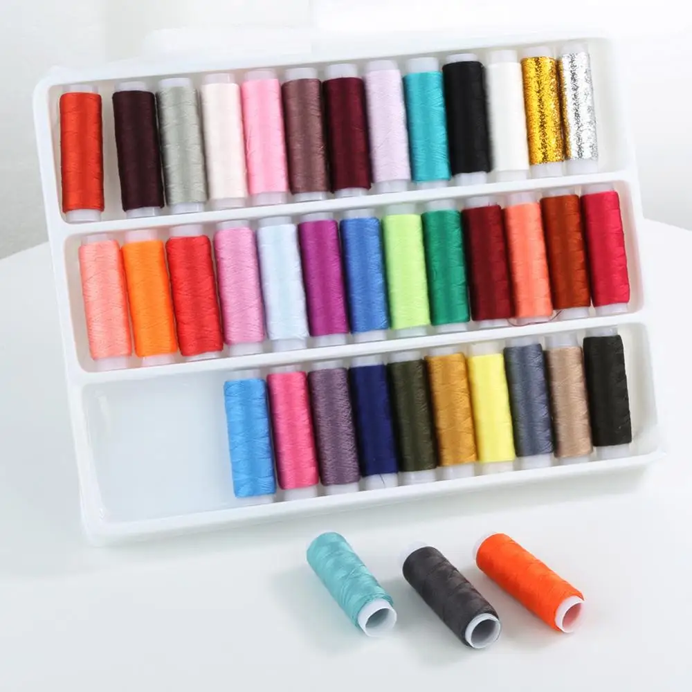 39 Mixed Colors Pure Polyester Yarn Sewing Thread Machine Hand Embroidery 200 Yard Each Spool Sewing Kit