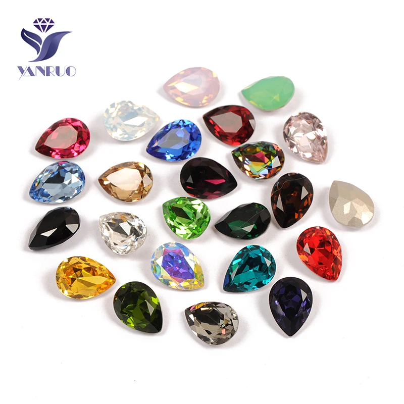 YANRUO 4320 Drop Top Glass Sewed Rhinestones Crafts Stones Point Back Diamond Teardrop Gems Crystals For Clothing