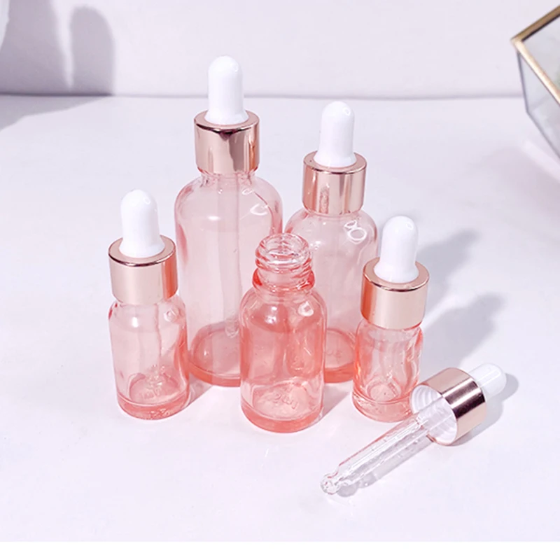 10pcs/lot Glass Pink Dropper Bottles With Pipette Essential Oil Bottles Aromatherapy Blends Cosmetic Perfume Containers