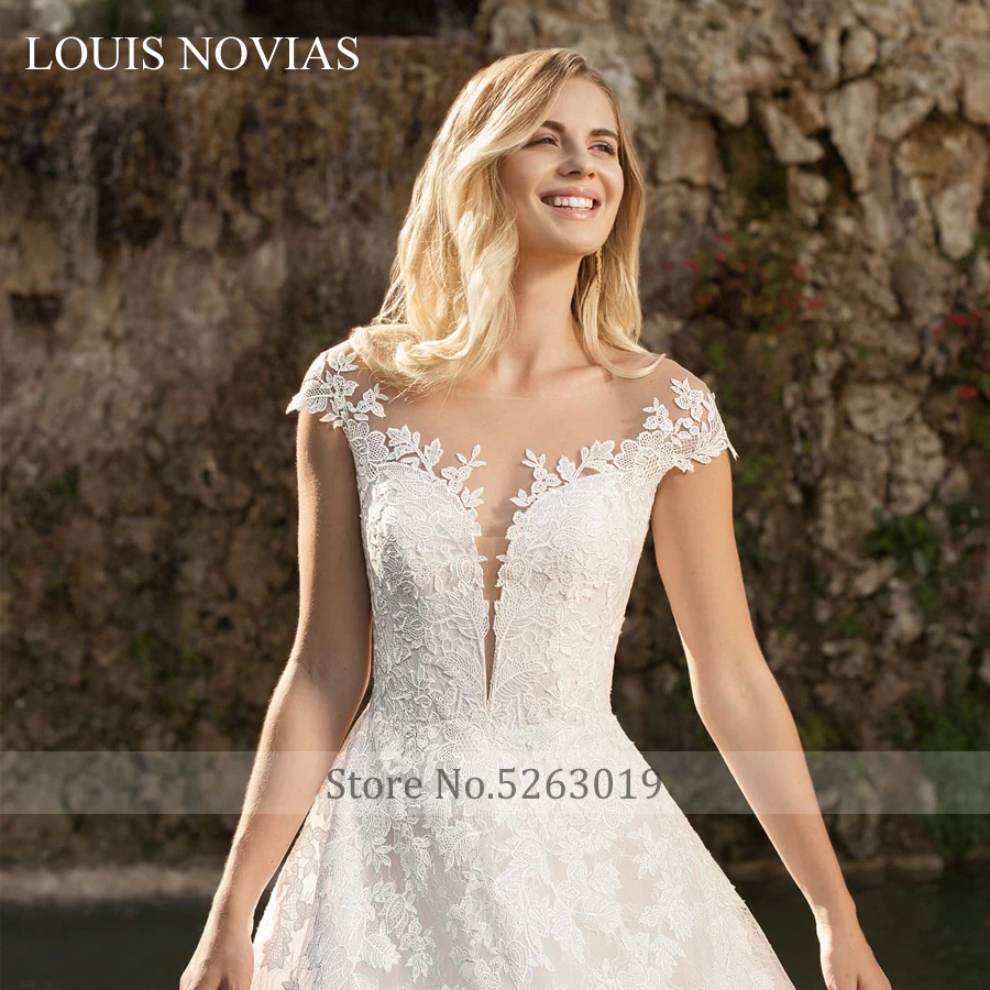 LOUIS NOVIAS Reale Sogno Della Principessa Abito Da Sposa Con Scollo A V spalla Da Sogno Del Modello Del Merletto Ricamato Vestito Nuovo Squisita Spina