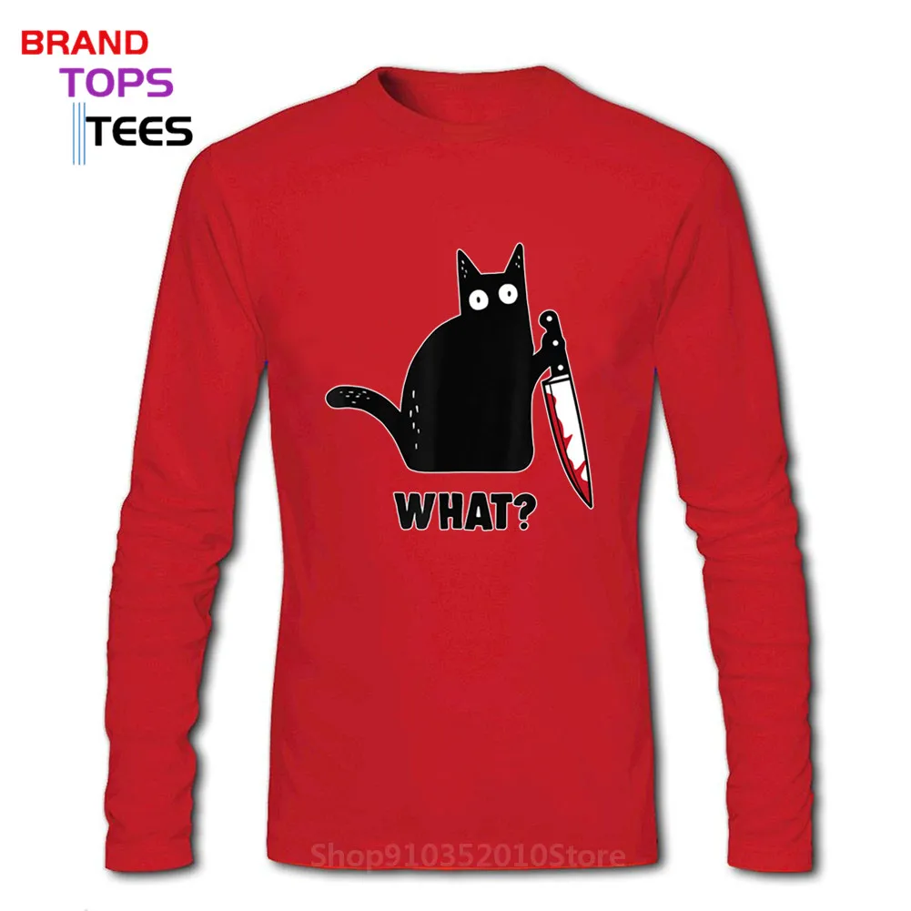 2020 T Shirt long Sleeve Halloween Tops Tees men Camisetas Christmas Mujer Black Cat What Tshirt Murderous Cat Knife male Funny