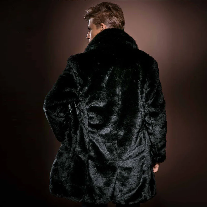 Free Shipping New men\'s black imitation rabbit fur long slim fur coat male domineering personality warm imitation fur coat winter