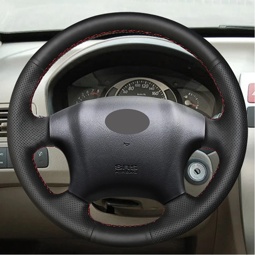 Hand-stitched Black Leather Car Steering Wheel Cover for Hyundai Tucson 2004 2005 2006 2007 2008 2009 2010