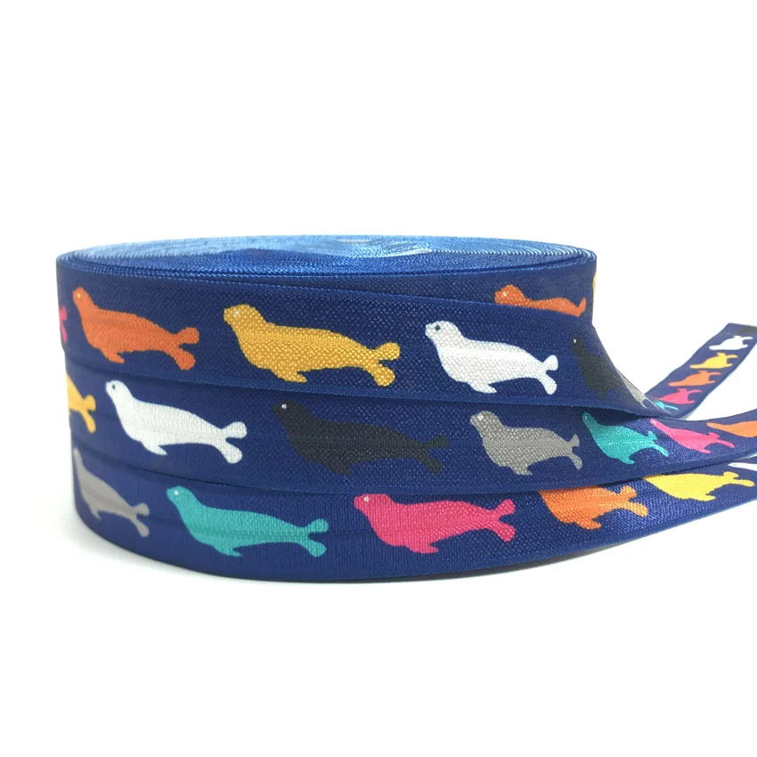 16mm Sea Lion Butterfly Print Animal Fold over Elastic Band Sewing Tape Handmade Crafts Accessories DIY Baby Headband Hair Ties