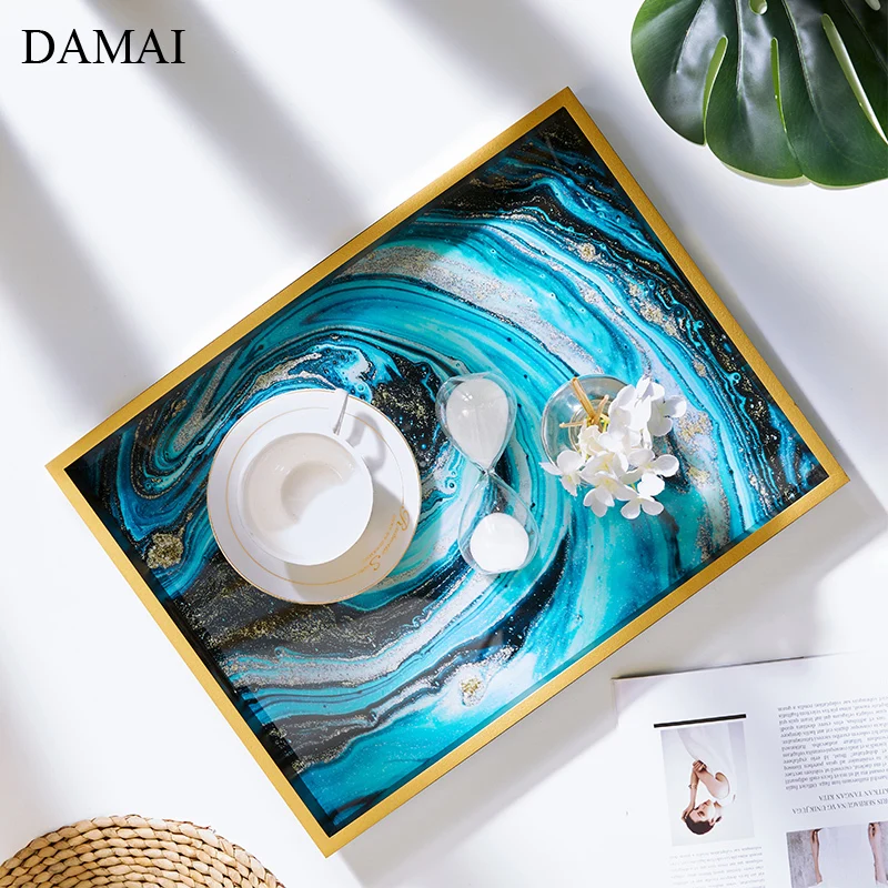 

Nordic Modern Painted Trays Decorative Rectangle Plating Craft Perfume Cosmetic Dispaly Tray Dressing Table Decoration Ornaments