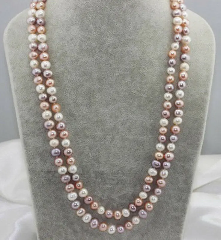 

Long 50" 8-9mm Genuine Natural Multicolor Freshwater Cultured Pearl Necklace