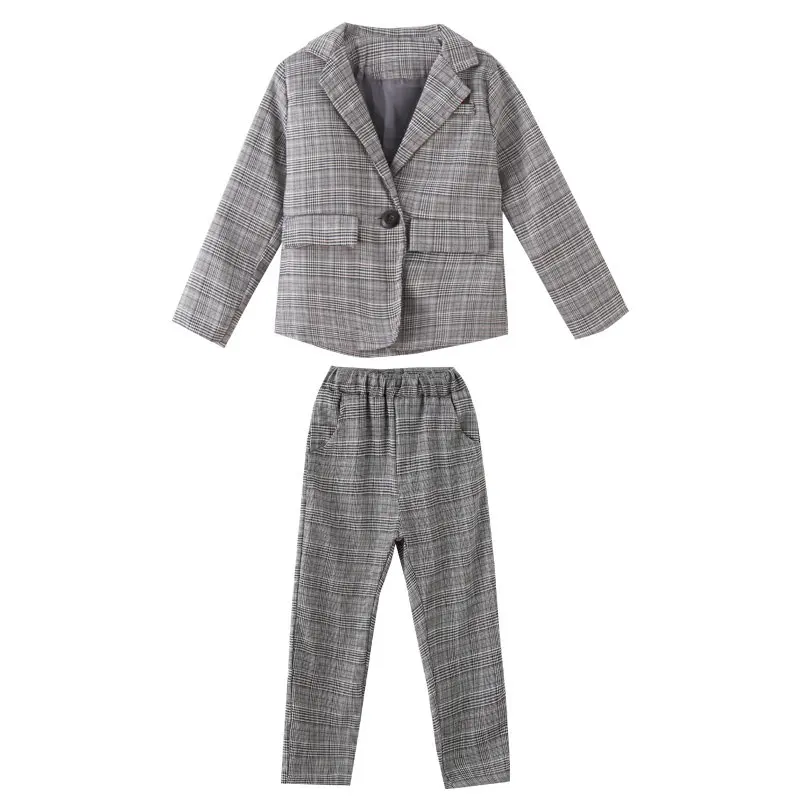 Fashion Wedding Kids Suit Sets for Girls Plaid Formal Suit Jackets+Pants School Blazer Set Girls Clothes Children Clothes 8 10Y