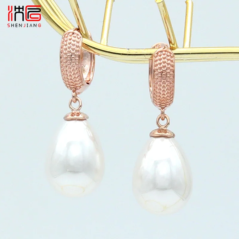 SHENJIANG Elegant Temperament 585 Rose Gold Color Water Drop Simulated Pearl Dangle Earrings For Women Wedding Party Jewelry