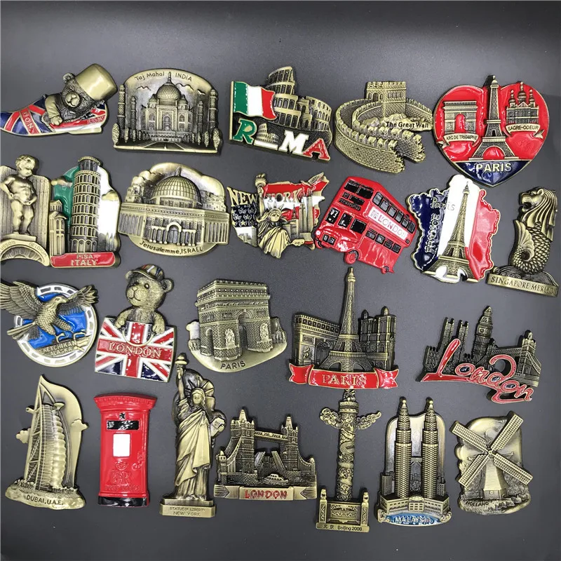 3D Metal Refrigerator Sticker Famous Scenery Italy Belgium India Israel Magnetic Stickers Fridge Magnet Traveling Souvenir Gift