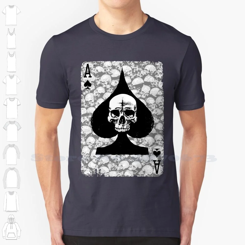 Vintage Gambler Goth Dead Skull Playing Card 100% Cotton T-Shirt Playing Poker Player Skulls Death Heavy Metal Vintage