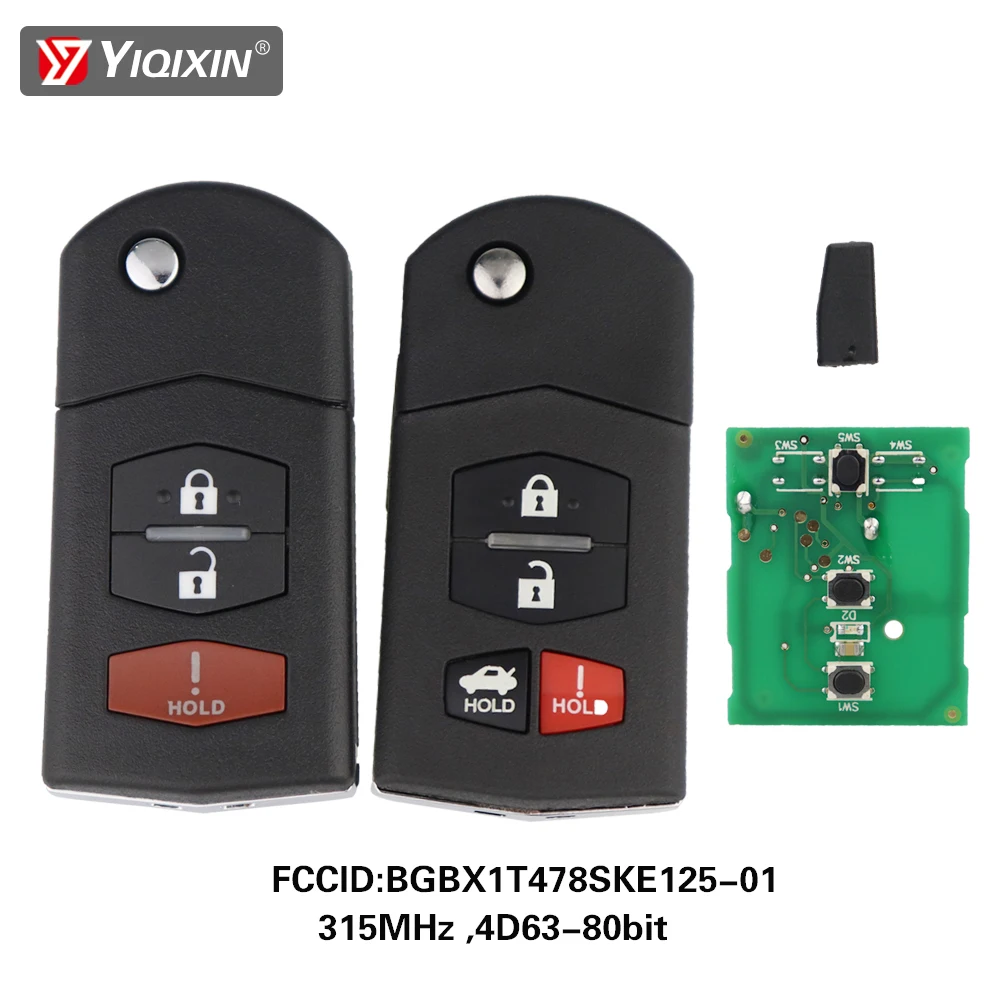 YIQIXIN 313.8/315Mhz 4D63 Chip 3/4 Buttons Remote Folding Car Key For Mazda 3 5 6 CX-7 CX-9 MX-5 Miata RX-8 2009-2012 KPU41788