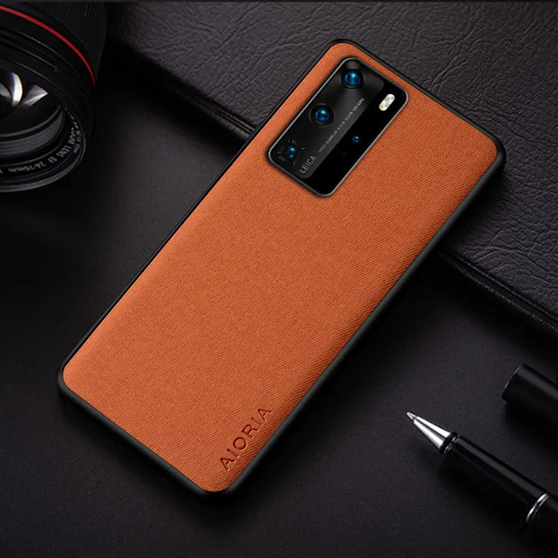 Case for Huawei P40 Pro P40 Lite E coque new simple design solid color textile Leather shockproof protective Back Cover funda