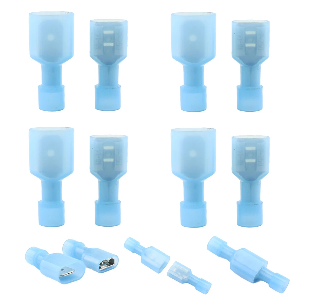 FDFN2-250 MDFN2-250 transparent Blue Fully Insulated Spade Electrical Crimp Connectors- Mixed Male & Female