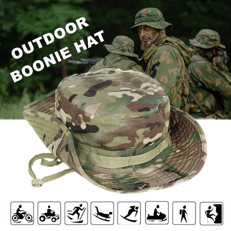 Military Boonie Camouflage Bucket Hat Army Hunting Outdoor Sports Hiking Fishing Sun Protector Fisherman Cap Tactical Men