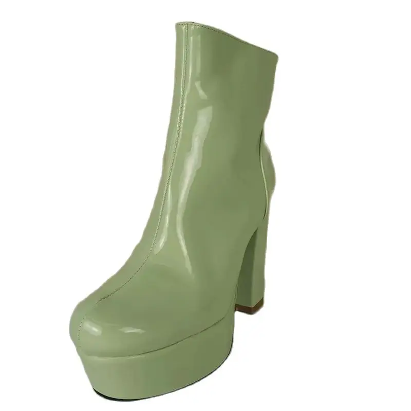 ORCHALISA 2025 dames bottines bout rond plates-formes couleur 8 cm talon épais US12 jaune violet Orange A4367