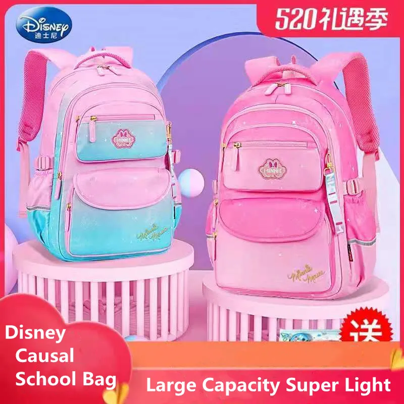 Disney Minnie Causal School Bag For Girls Large Capacity Super Light Water Proof Primary Student Shoulder Orthopedic Backpack