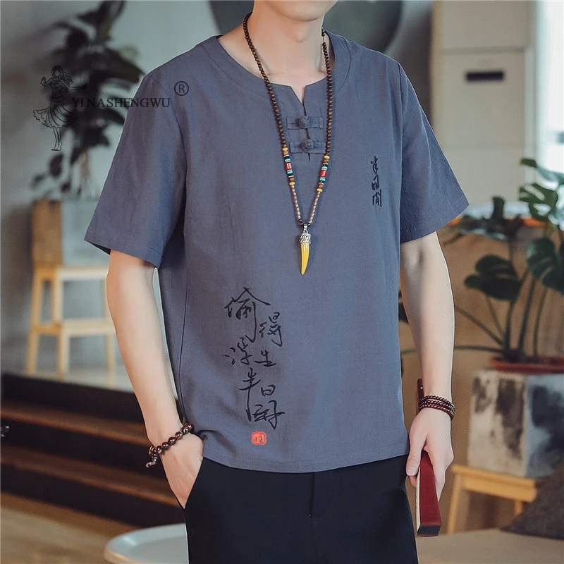 Kimono Japanese Men Printed Short-Sleeved T-shirts Embroidered Clothes Japan Harajuku Short Shirt Yukata Haori Cardigan Costumes