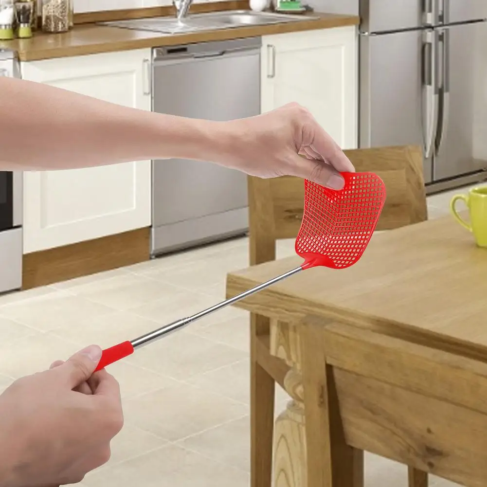 Extendable Fly Swatter Durable Telescopic Plastic Fly Swatter Retractable Flyswatter With Stainless Steel Long Handle