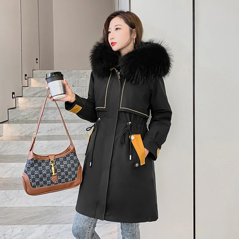 

MENINA BONITA 2022 Winter Women Parkas Natural Raccoon Fur Collar Placket Thick Rex Rabbit Fur Liner Warm Outerwear Streetwear