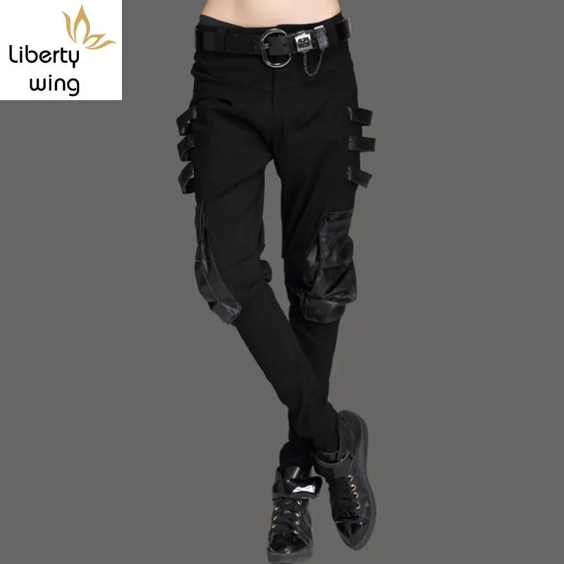 European Autumn New Arrival Fashion Casual Womens Slim Fit Pu Pants Harem Female Trousers Motorcycle Biker Palazzo Pantalon