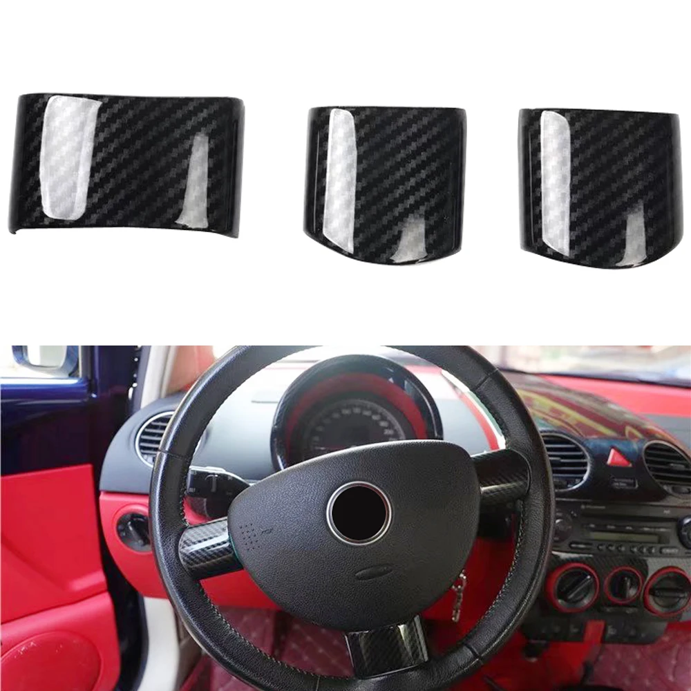 Car Accessories for VW Volkswagen Beetle 2003-2010 ABS Carbon Fiber Printed Interior Steering Wheel Cover Trim 3pcs