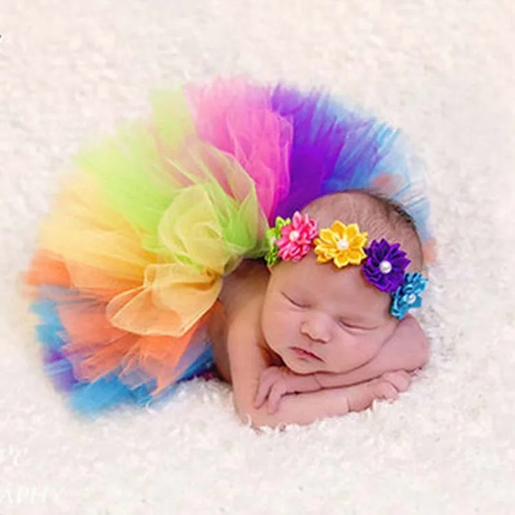 Baby Rainbow Tutu Skirts Infant Girls Tulle Pettiskirts Underskirts Tutus with Flower Hairbow Kids Birthday Party Costume Skirts