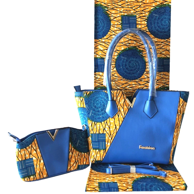 Best Selling Nigeria Style Wax Handmade Bag And Fabric Set For Party Fashion African Woman Bag And  Prints Wax Fabric Set