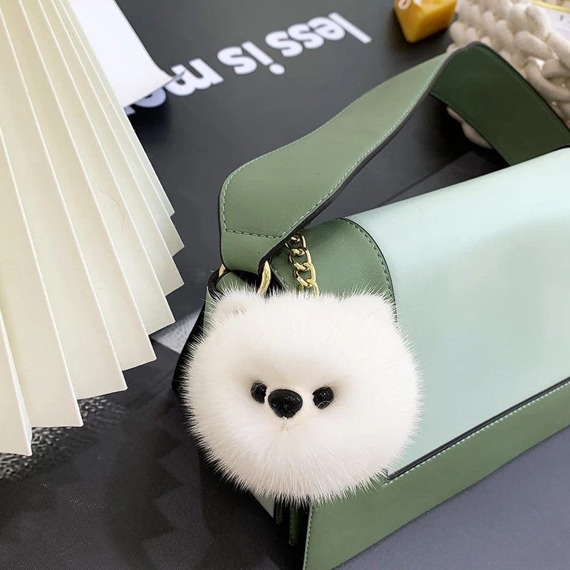 Simulation pomeranian mink fur puppy fur pendant bag pendant fur car keychain plush toy gift