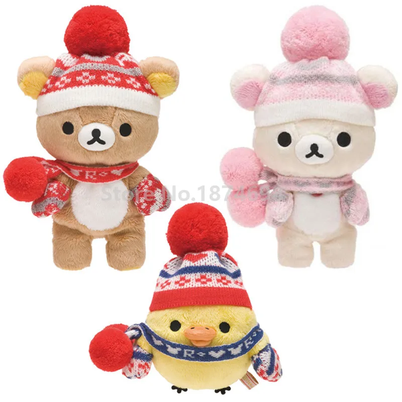 

New Cute Rilakkuma Korilakkuma Bear Kiiroitori Chick Winter Christmas Plush Stuffed Animals Kids Toys Dolls Children Gifts