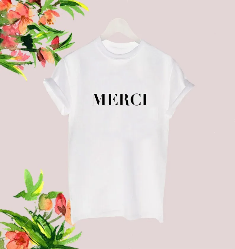 Sugarbaby Merci Funny Graphic Cotton T Shirt French Thank You Top Black White Celeb Popular Style Tumblr Shirt Drop Ship