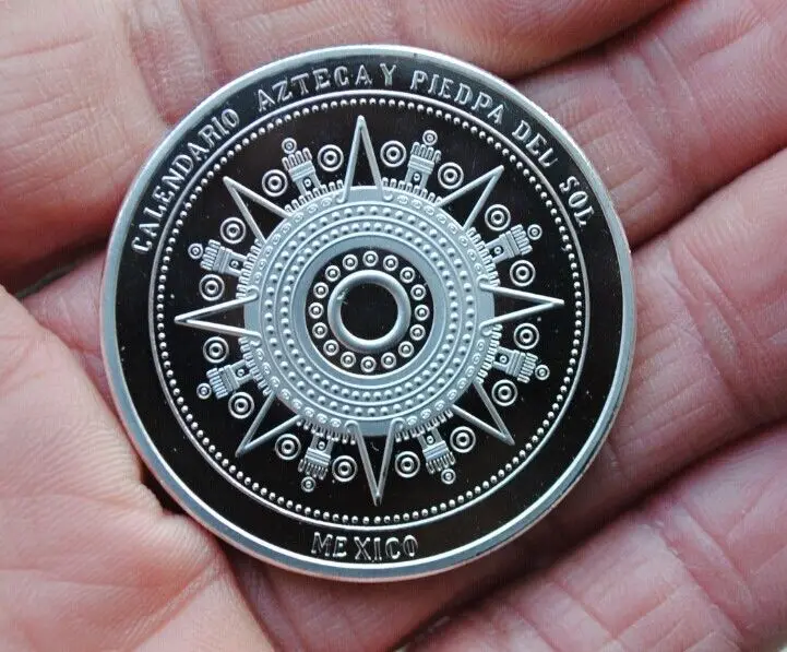 40 mm Maya Calendar Plated Coin Souvenir Mayan Aztec Badge Pin Mexico Gift Silver Color Cintage Collection