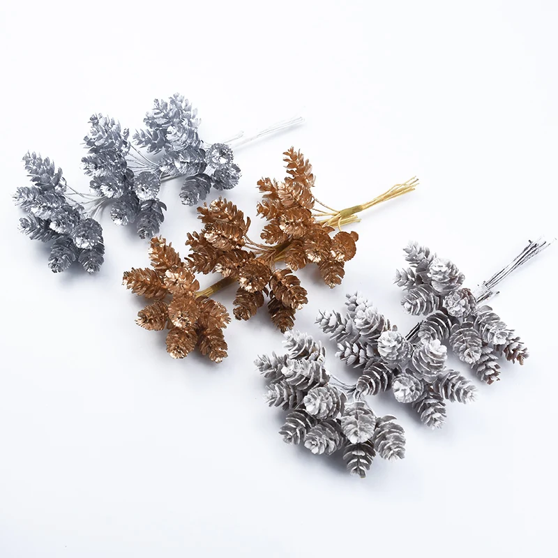 Gold Silver Christmas Pine Cone Artificial Plants Diy Gifts Candy Box Wedding Decorative Flowers Home Room GiftDecor Accessories