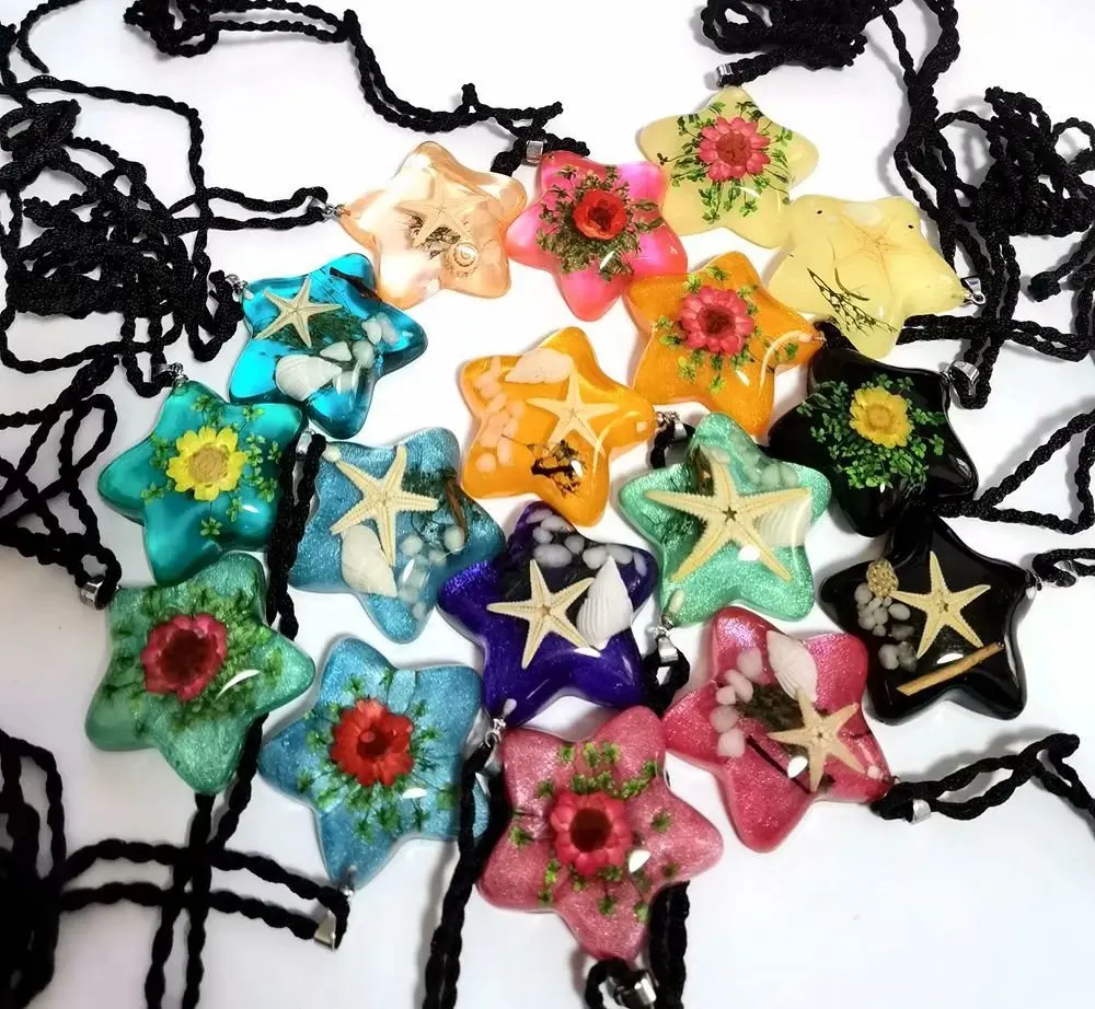 50 pcs mixed style colorful real flowers starfish pendant