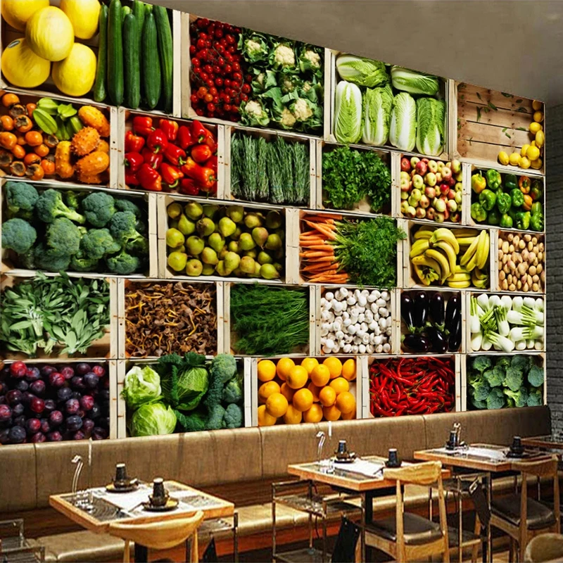 

Custom Size 3D Mural Wall Paper Vegetable Market Fruit Shop Poster Wall Painting Restaurant Kitchen Photo Background Wallpaper