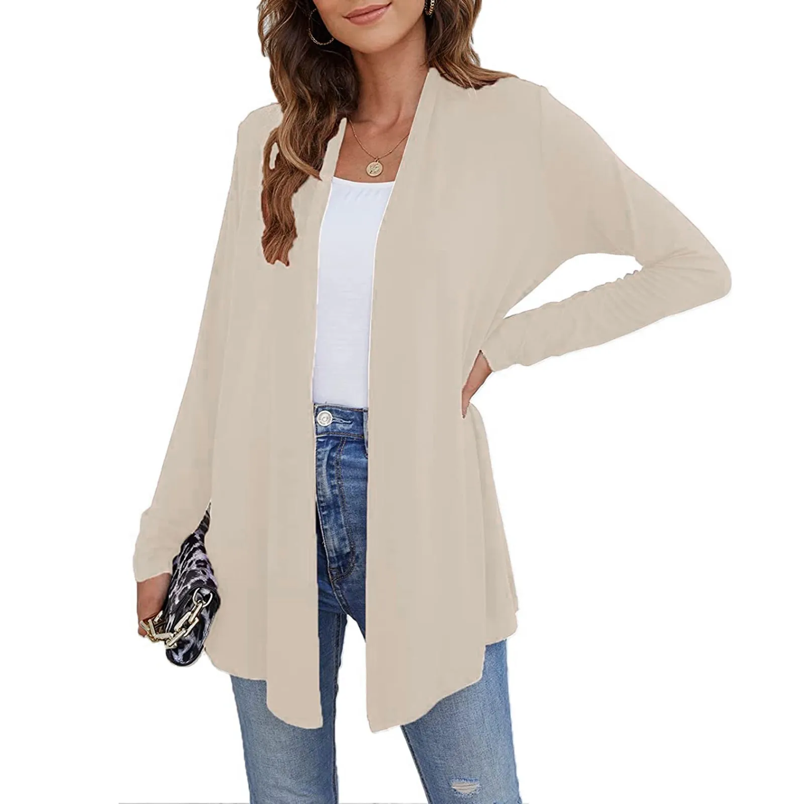 Women Solid Open Front Cardigans Long Sleeve Casual Soft Drape Spring Autumn Cardigan Loose Coat Korean Fashion Пальто Женское