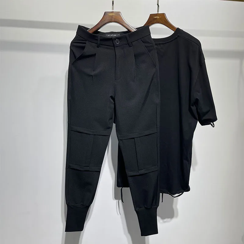 Men's Trousers Black Slim Fit Loose Slightly Damaged Black Tight Pants Autumn Large Simple Harlan Pants Spring And Autumn New