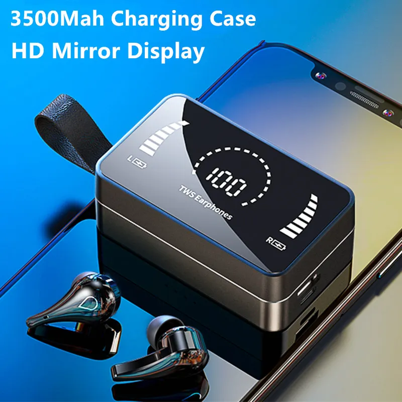 TWS Wireless Earphones 3500Mah Charging Case Bluetooth 5.0 Headphone HD Mirror Display IPX7 waterproof Earbuds Stereo for phone