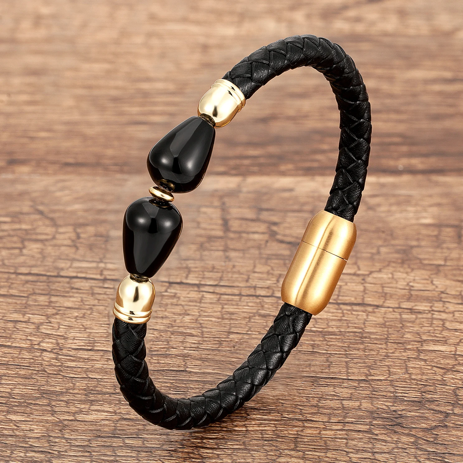 Newest Design Genuine Leather Charms Bracelets For Women Stainless Steel Magnetic Clasp Simple Natural Stone Bracelet & Bangle