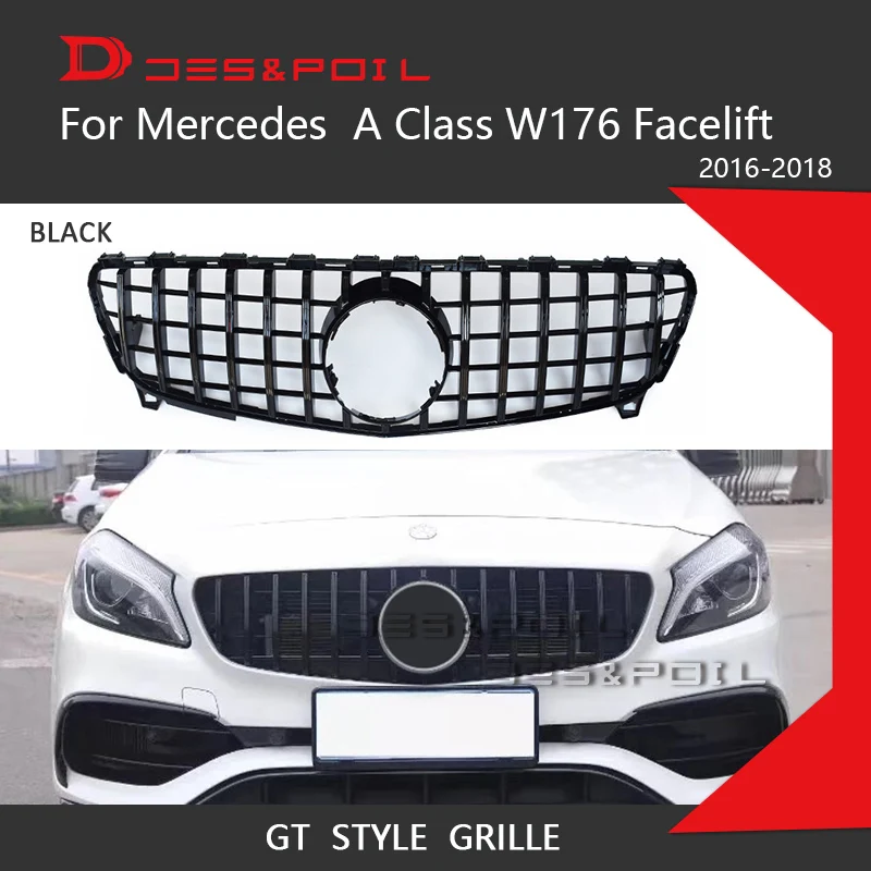 A Class W176 GT Grille Vertical Panamerica Front Bumper Racing Grill 2013-2018 ABS Material Car Styling A180 A200 A220 A45