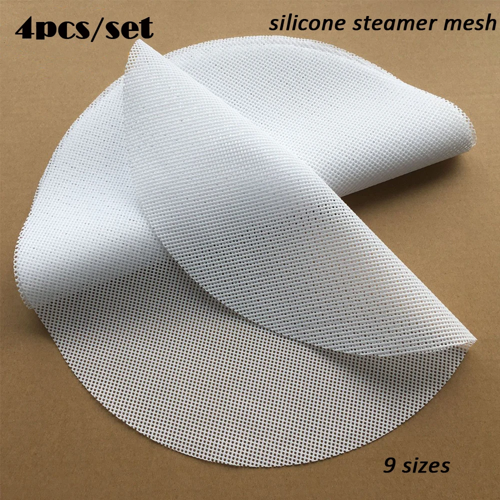 

4pcs 15~60cm Dehydrator Sheets Non Stick Food Silicone Steamer Mesh for Chinese Bun Bread & Pastry Food Dim Sum Mesh