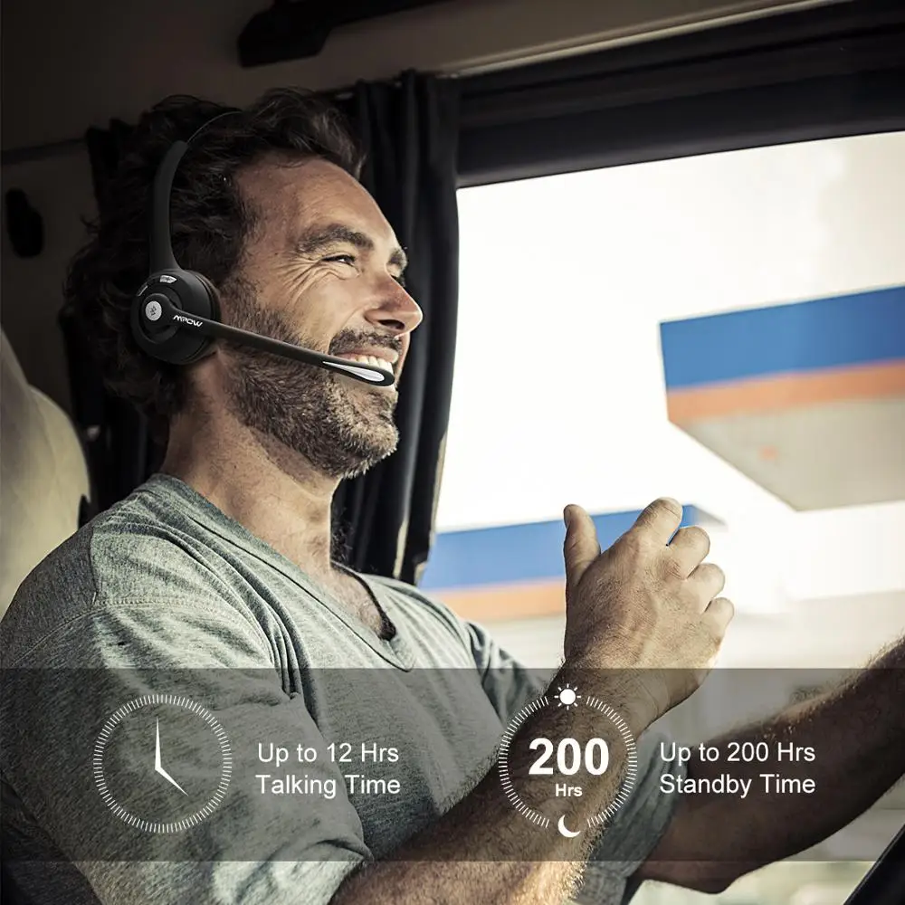 2 Pack Mpow Office سماعات رأس لاسلكية جديدة سماعة رأس بخاصية البلوتوث مع ميكروفون ضد الضوضاء و 13 ساعة وقت التحدث للسائق