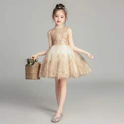 Children's Princess Dress Girl's Wedding Dress Girl Sleeveless Evening Dress Gold Sequins Dress Baby Girl Baptism Pageant Gown