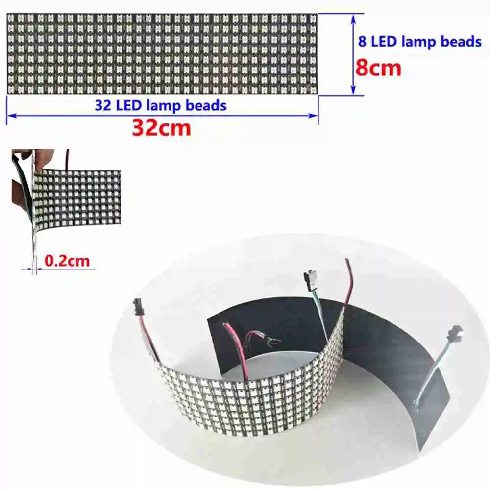 1-10PCS WS2812b 8X32 Einzeln Adressierbaren Led-Panel 5050 RGB Bildschirm Modul 256 Pixel 3Pin Flexible Verformbaren Block DC5V