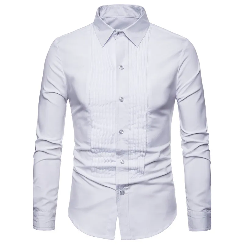 2019 New Designer Wedding Shirts For Men Long Sleeve Fashion Social Club Party Black White Men Dress Shirts Camisa Masculina