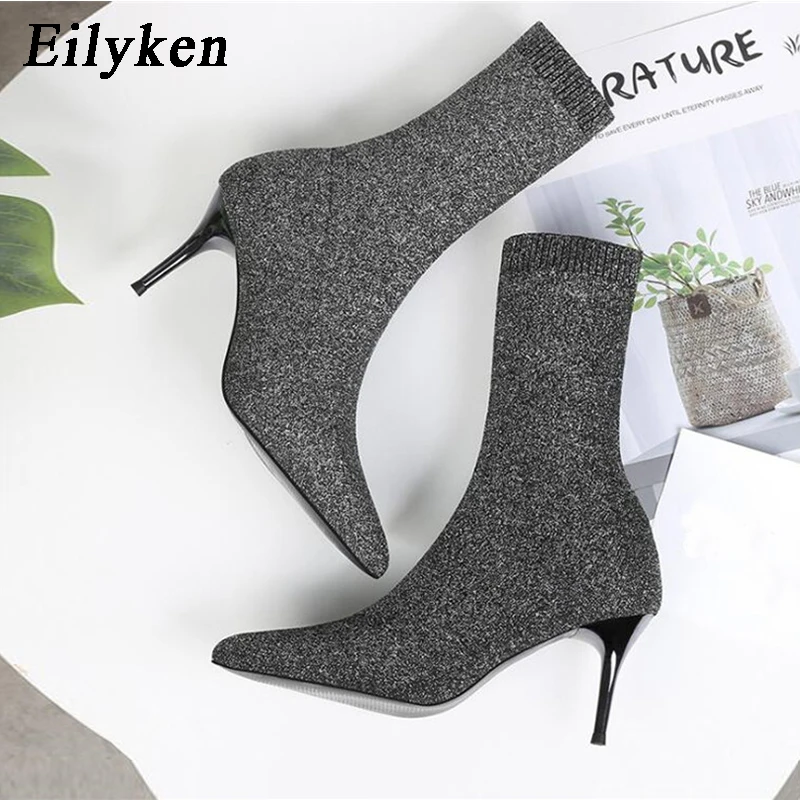 Eilyken Tessuto elasticizzato Fetish 7 cm 9 cm Tacchi alti Stivaletti da donna Moda Autunno inverno Stripper Scarpe femminili