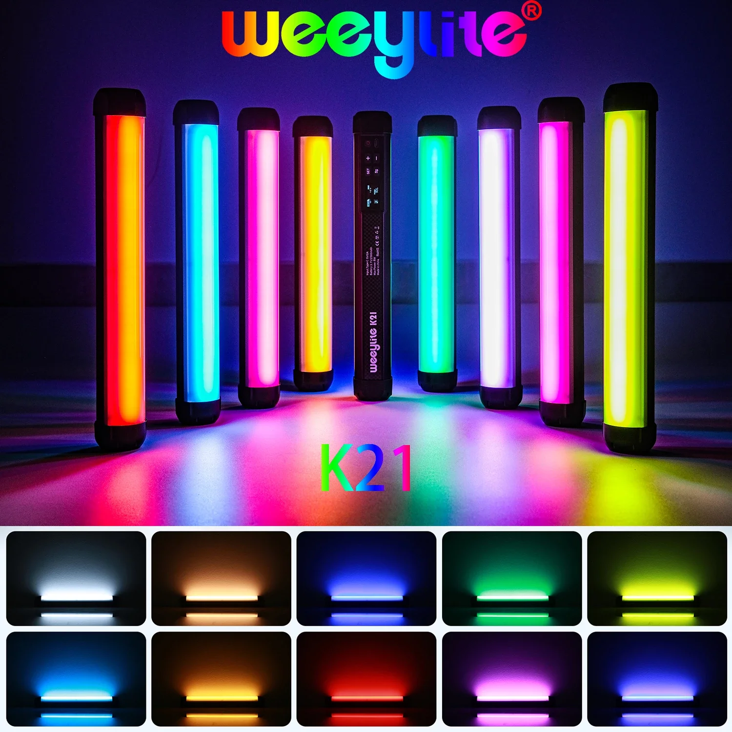 

Weeylite K21 8W LED Fill Light Stick RGB Soft Tube Light Handheld Light Photography Lighting Photos Video Light APP Control CCT